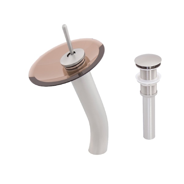 Novatto FALLS Single Lever Waterfall Vessel Faucet Set, Brushed Nickel/ Tea Glass GF-001BN-T-PUD - main
